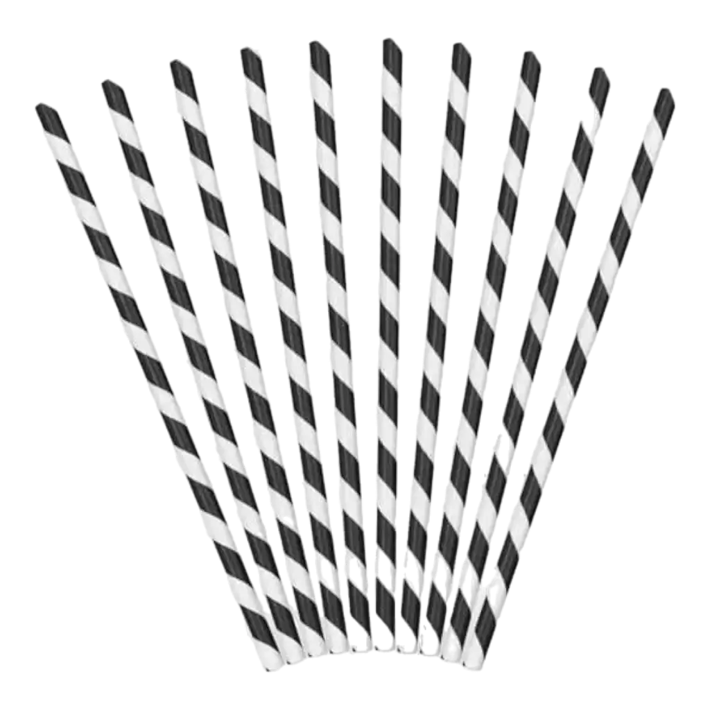 Set van 10 zwarte en witte papieren rietjes