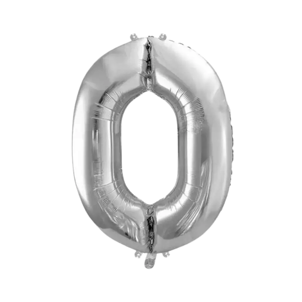 Verjaardagsballon nummer 0 Zilver 86cm