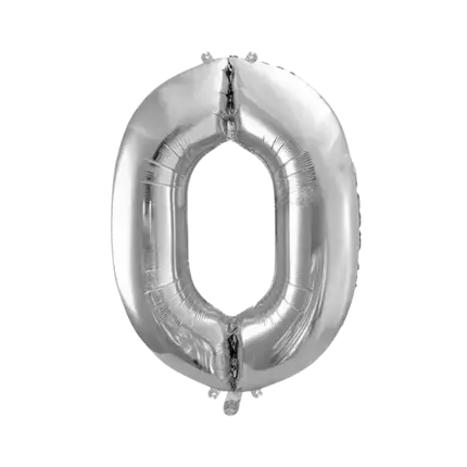 Verjaardagsballon nummer 0 Zilver 86cm