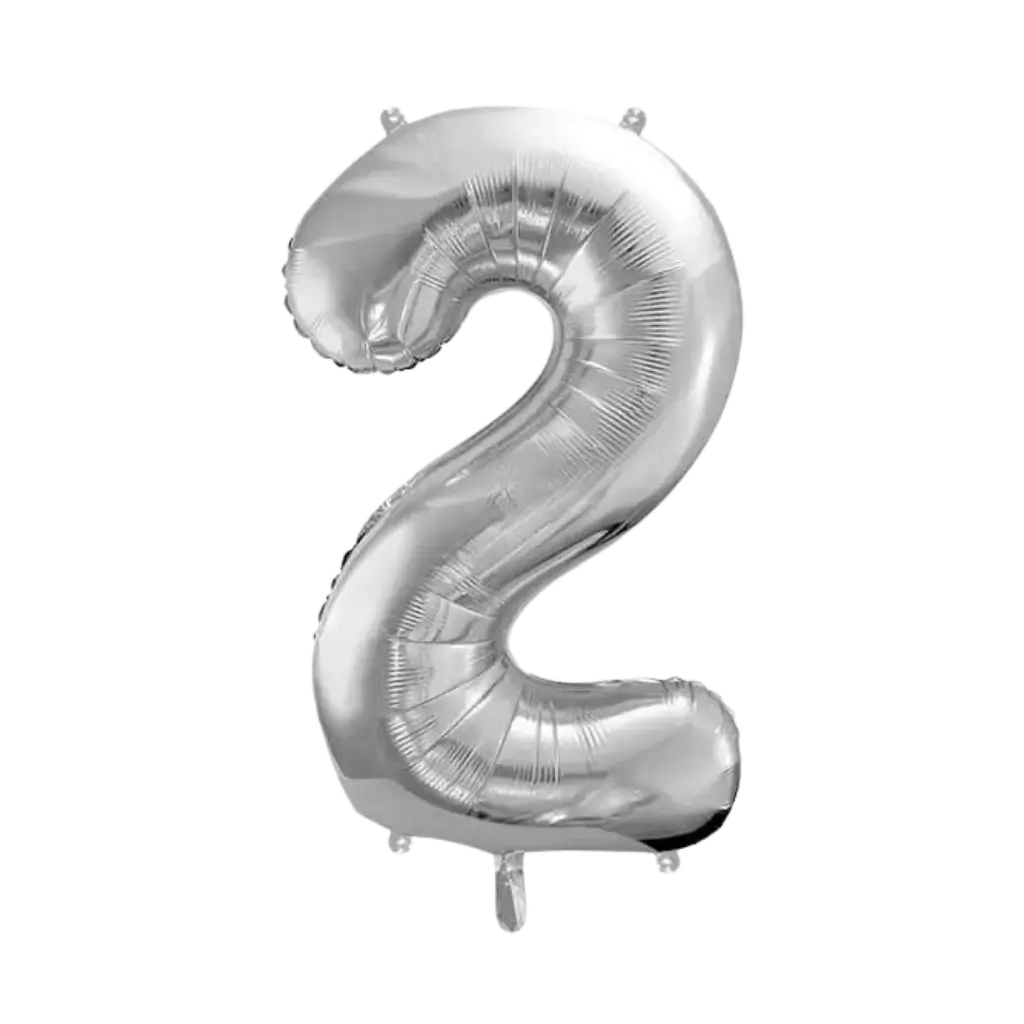 Verjaardagsballon nummer 2 Zilver 86cm