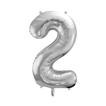 Verjaardagsballon nummer 2 Zilver 86cm