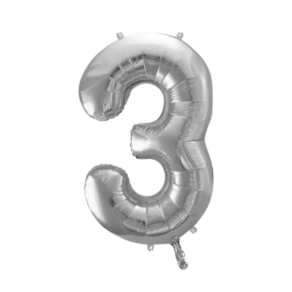 Verjaardagsballon nummer 3 Zilver 86cm
