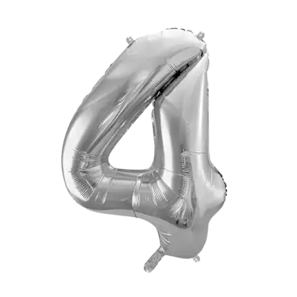 Verjaardagsballon nummer 4 Zilver 86cm