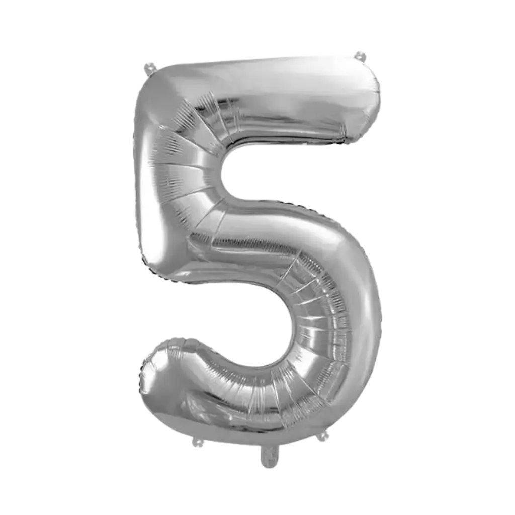 Verjaardagsballon nummer 5 Zilver 86cm