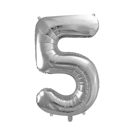 Verjaardagsballon nummer 5 Zilver 86cm
