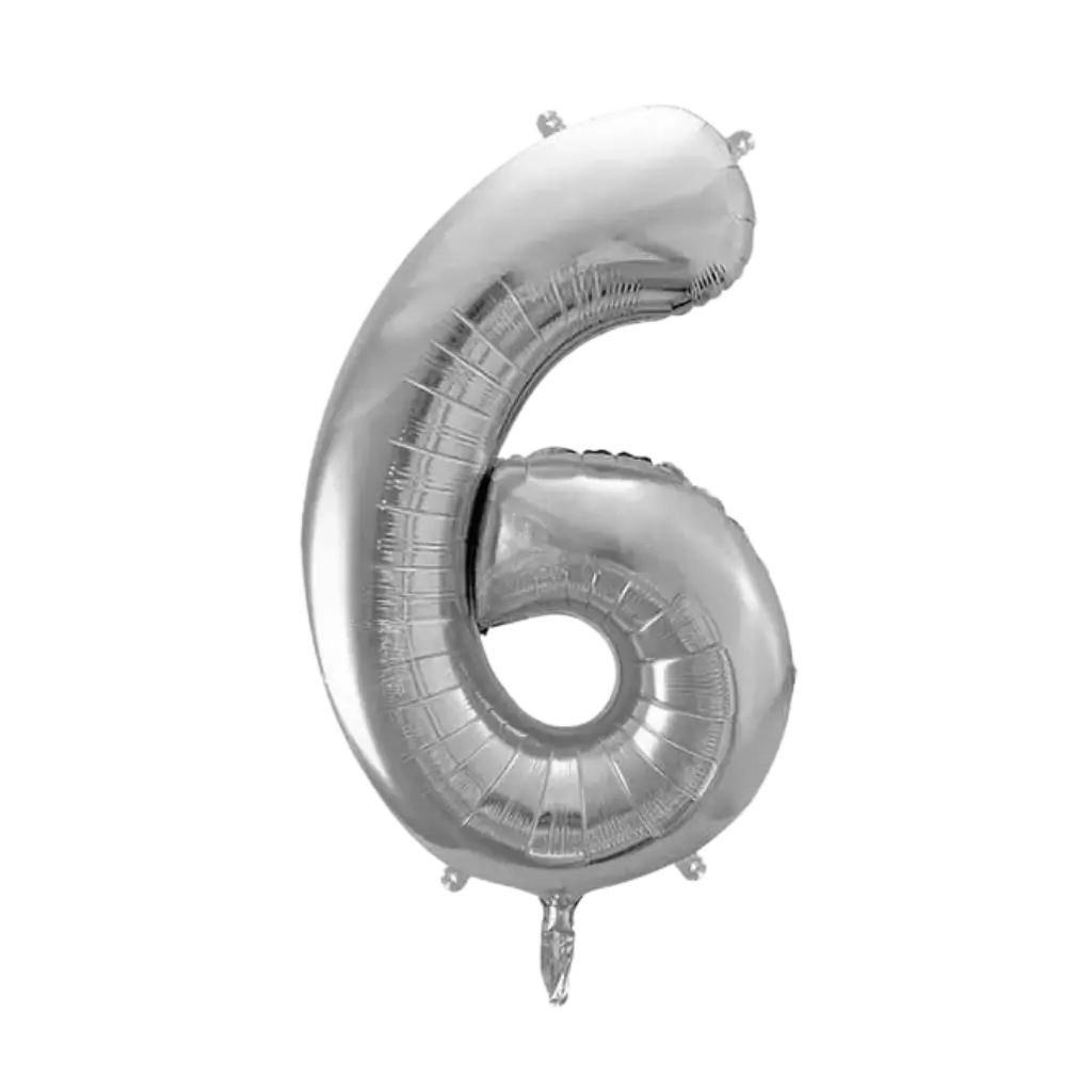 Verjaardagsballon Nummer 6 Zilver 86cm