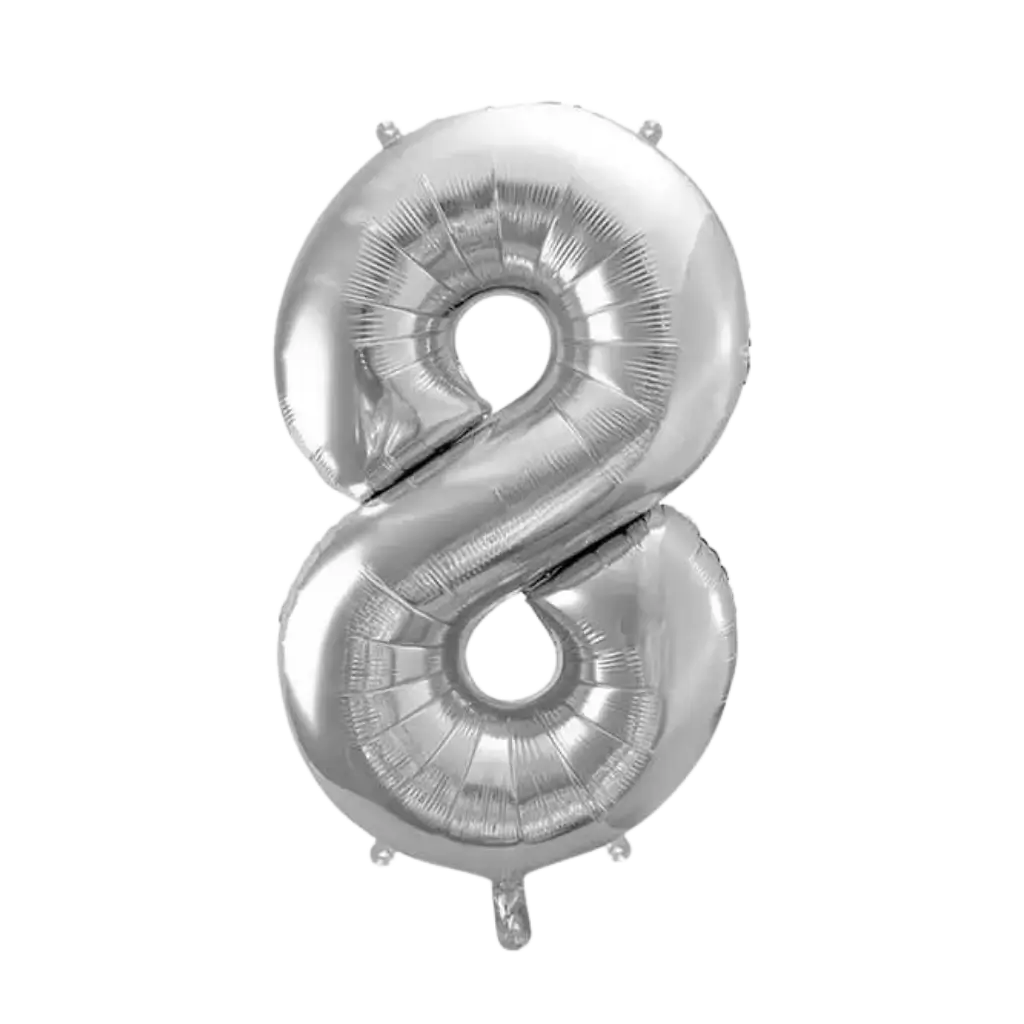 Verjaardagsballon nummer 8 Zilver 86cm