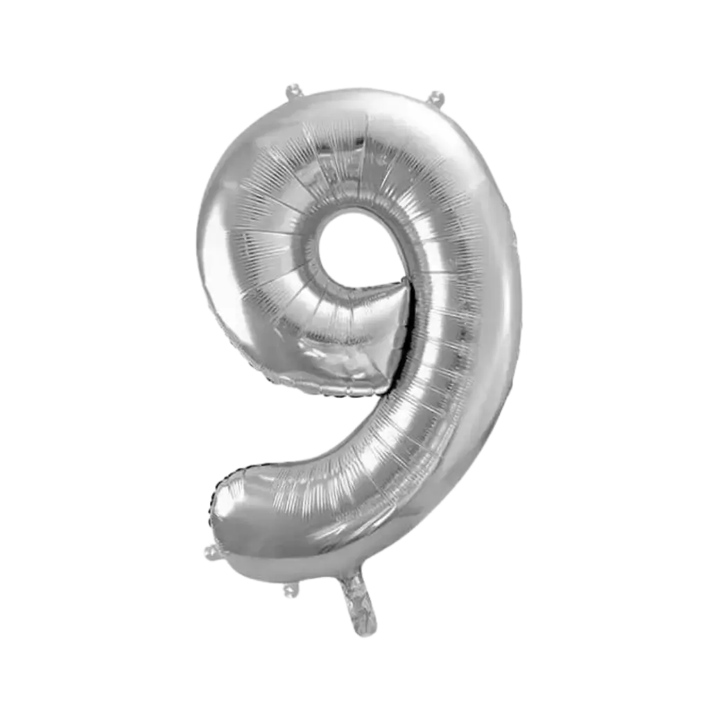 Verjaardagsballon nummer 9 Zilver 86cm