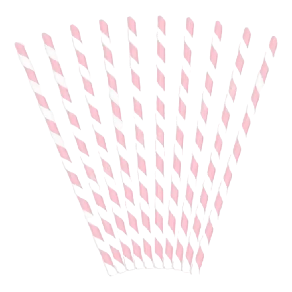 Roze Gestreept Papieren Rietje (Set van 10)