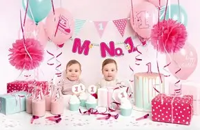 Roze 1e verjaardag decoratie kit