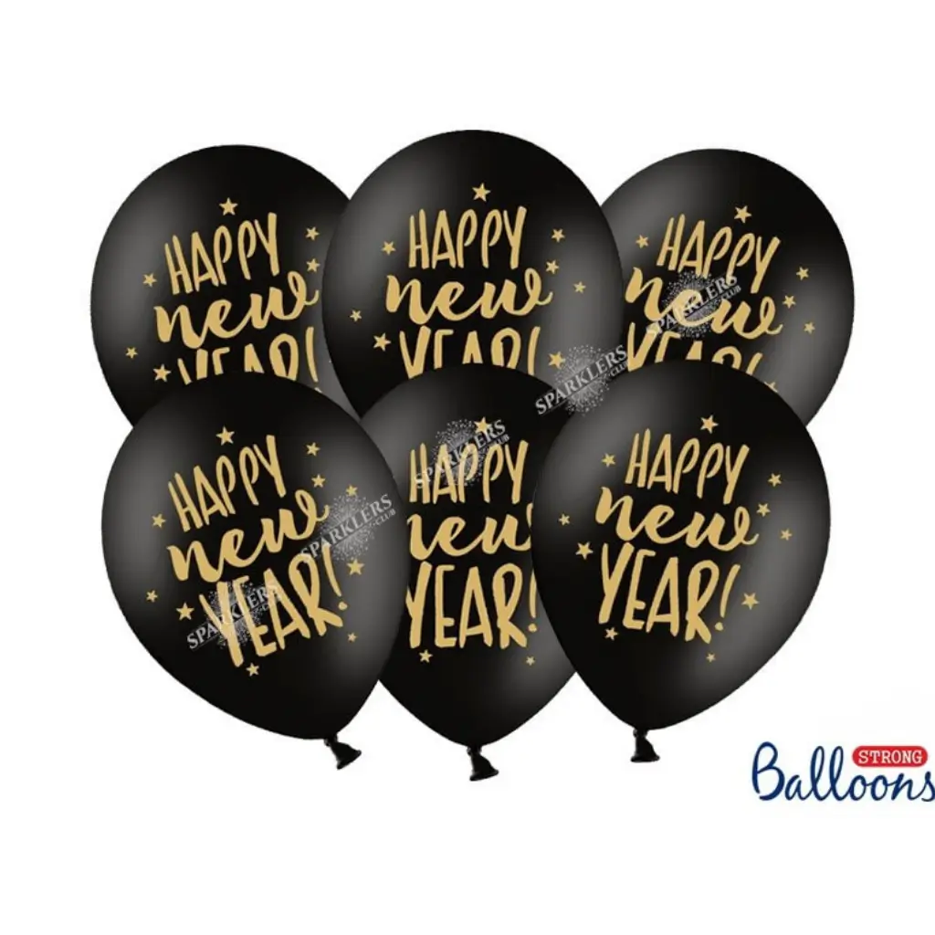 Set van 50 zwarte Gelukkig Nieuwjaar ballonnen