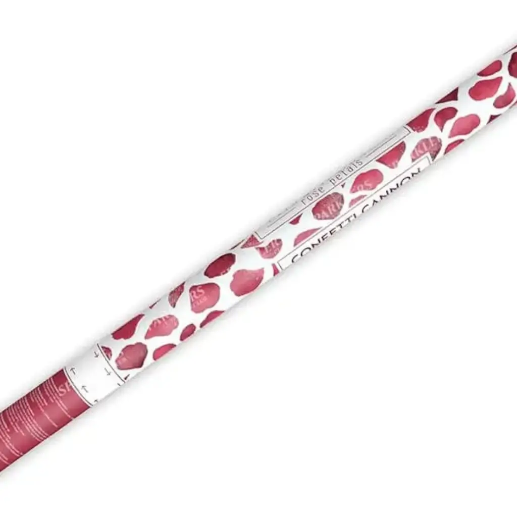 Confetti pistool 80cm roze bloemblaadjes rode kleur