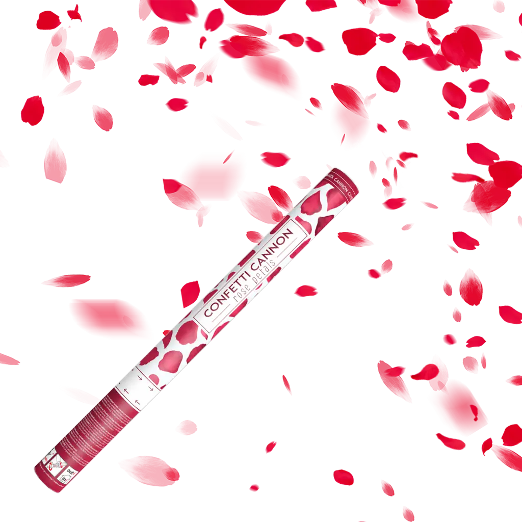 Confetti pistool 60cm roze bloemblaadjes rode kleur