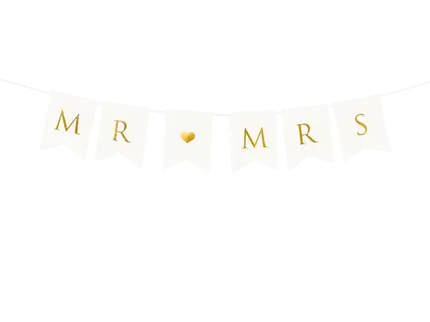Huwelijksbanner Mr Mrs, wit/goud