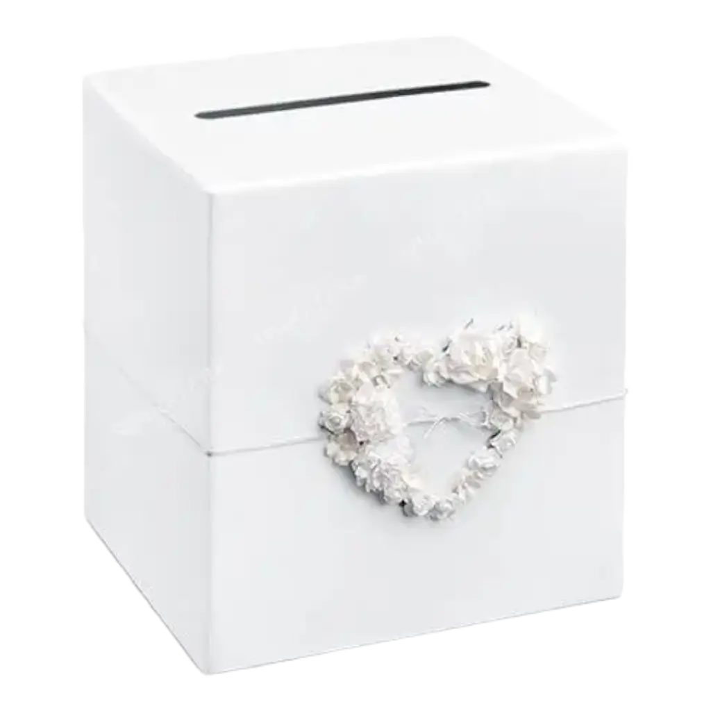 Witte papieren urn met hartvormige bloem