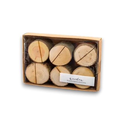 Houten kaarthouder, diameter 3-4cm, set van 6
