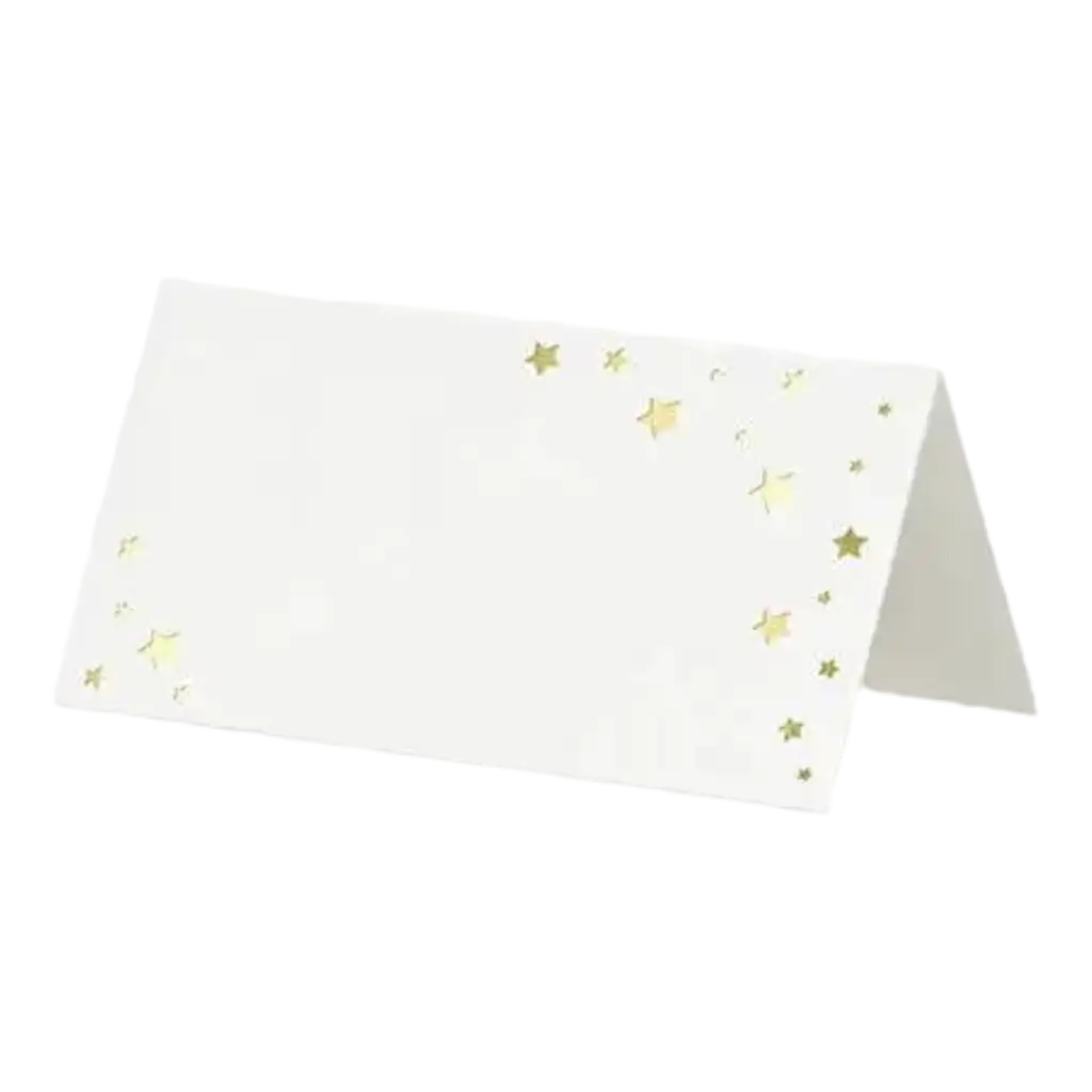Witte papieren plaatskaartjes met gouden sterren (set van 10)