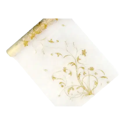 Cream tafelloper met gouden arabesk patroon 9m lang