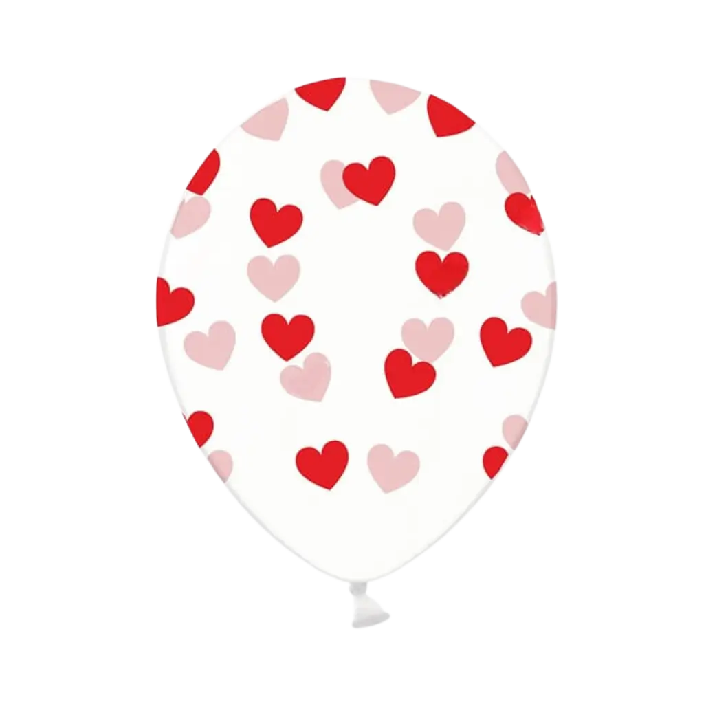 Set van 50 transparante ballonnen met rode en roze hartjes
