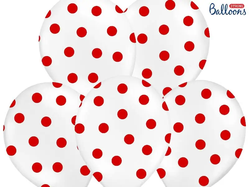 Set van 10 witte ballonnen met rode ronde patronen