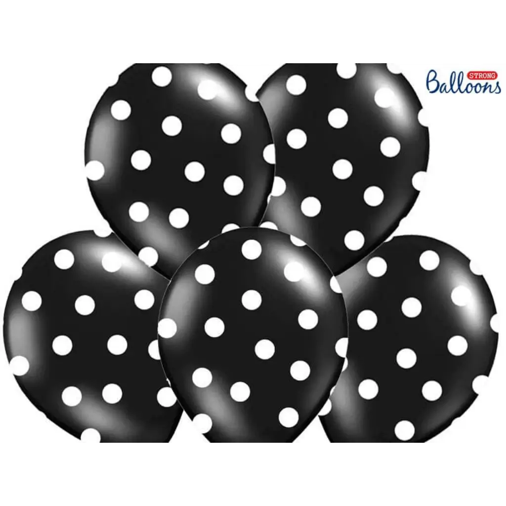 Zwarte ballonnen met witte ronde motieven (Set van 6)