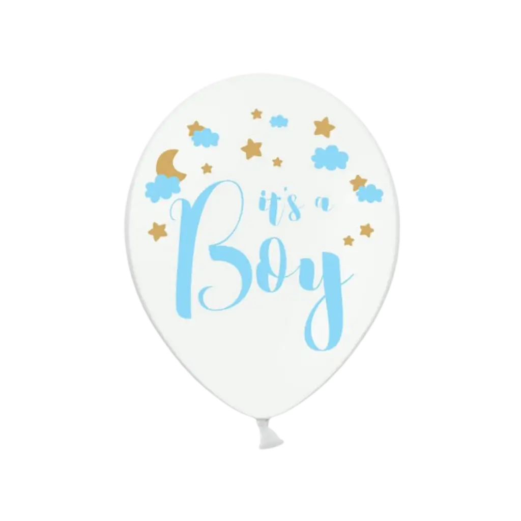 Set van 6 witte ballonnen met het opschrift "It's a Boy".