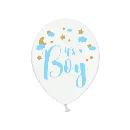 Set van 6 witte ballonnen met het opschrift It's a Boy.