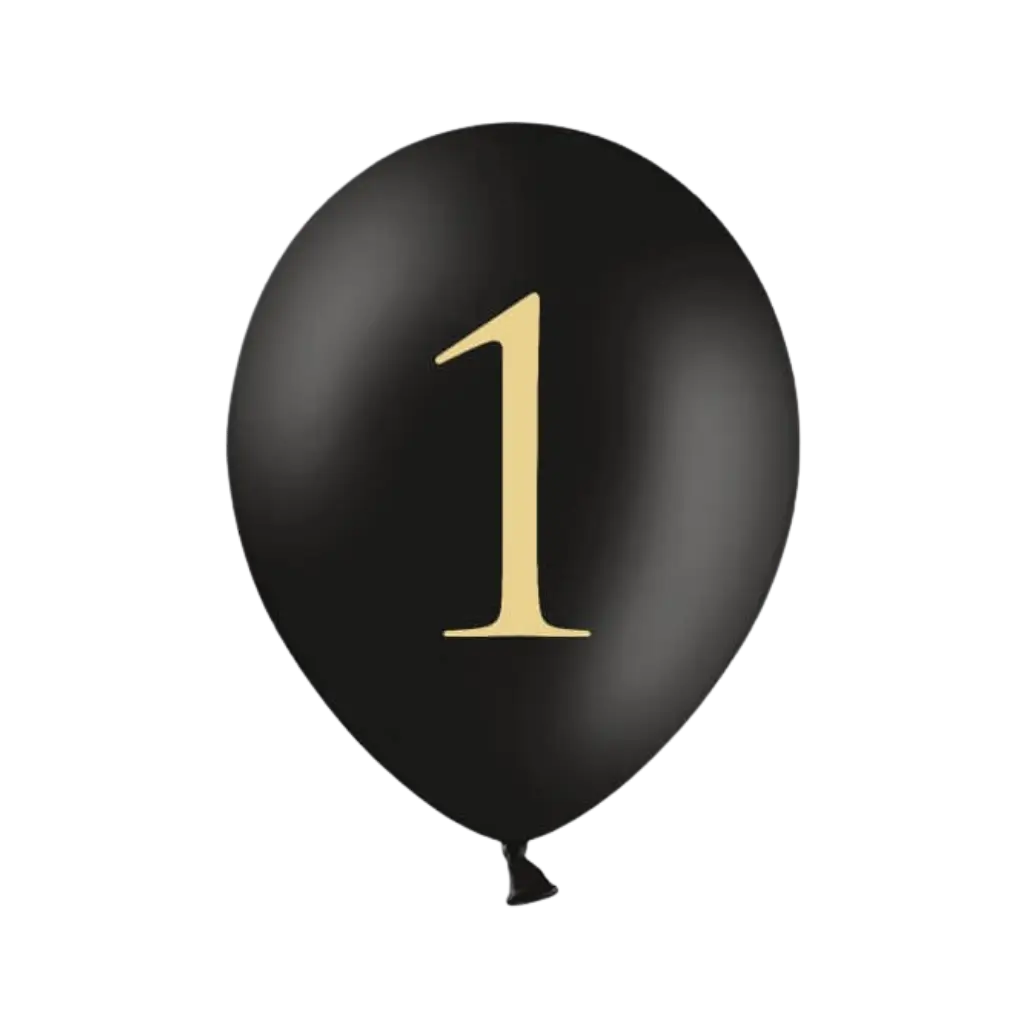 Set van 10 zwarte ballonnen met "1" opschrift