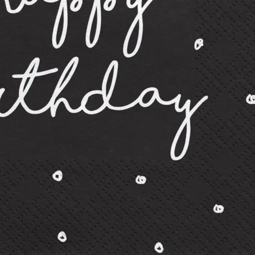 Set van 20 zwarte Happy Birthday papieren servetten