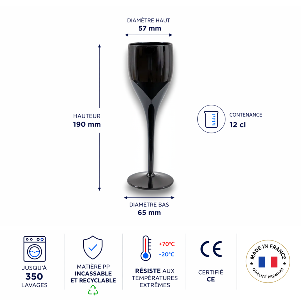 Zwarte champagneglas 12cl