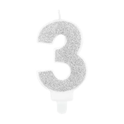 Verjaardagskaars nummer 3 zilver