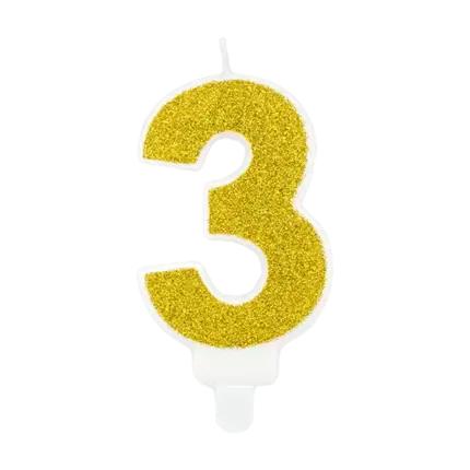 Verjaardagskaars nummer 3 goud