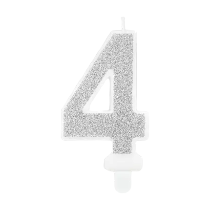 Verjaardagskaars nummer 4 zilver