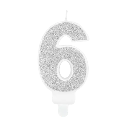 Verjaardagskaars nummer 6 zilver