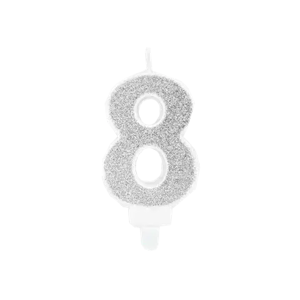 Verjaardagskaars nummer 8 zilver