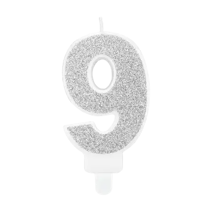 Verjaardagskaars nummer 9 zilver
