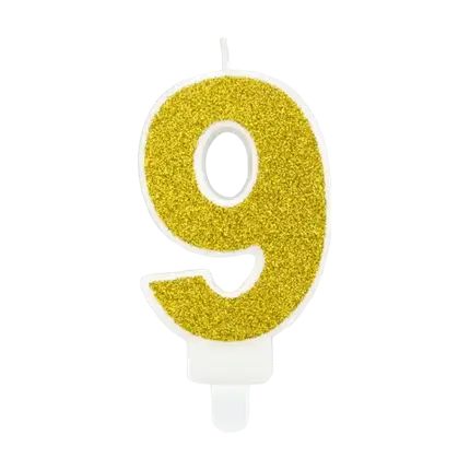 Verjaardagskaars nummer 9 goud
