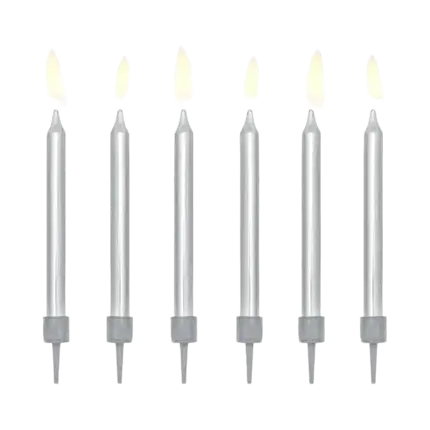 6 zilveren verjaardagskaarsen (6cm)