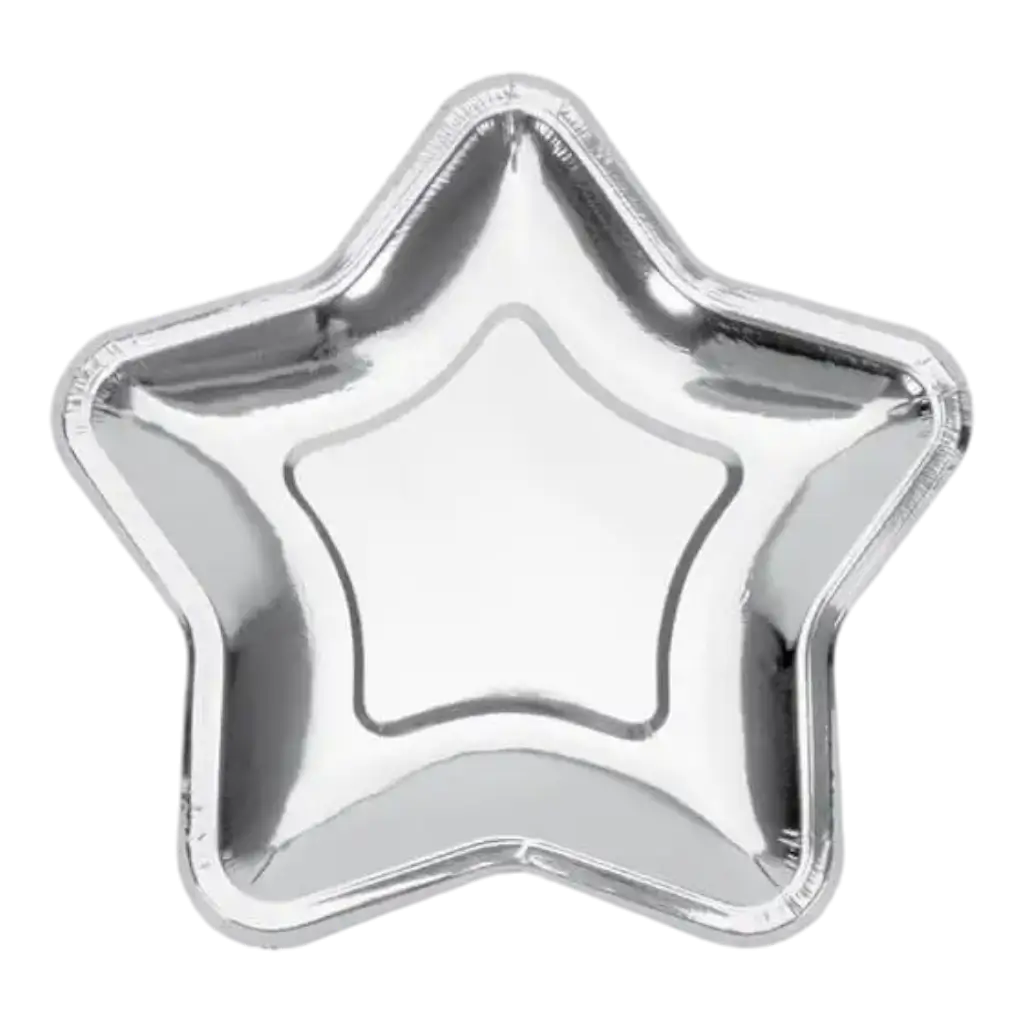 Zilveren ster papieren bord (set van 6)