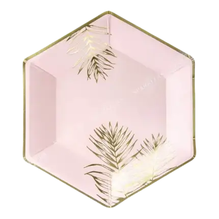 Roze papieren bord met bladgoudmotief (set van 6)