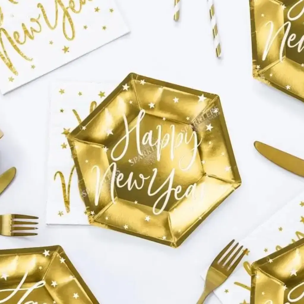 Gelukkig Nieuwjaar gouden papieren bord (Set van 6)