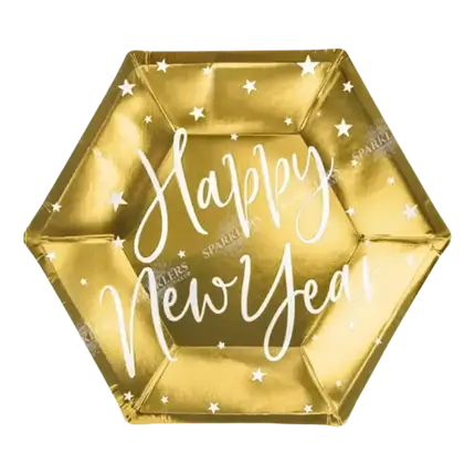 Gelukkig Nieuwjaar gouden papieren bord (Set van 6)