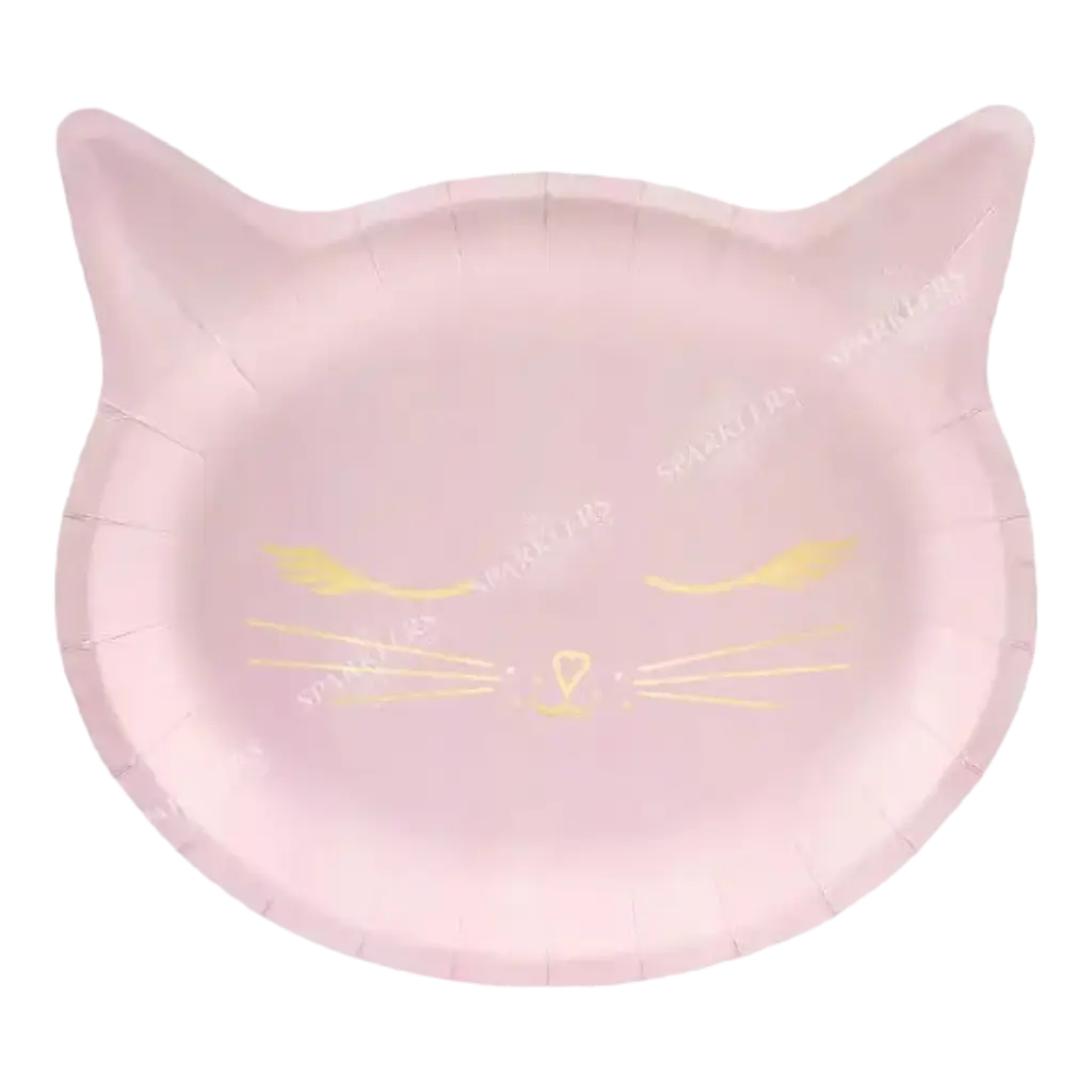 Roze papieren bordje Kattenkop vorm (Set van 6)