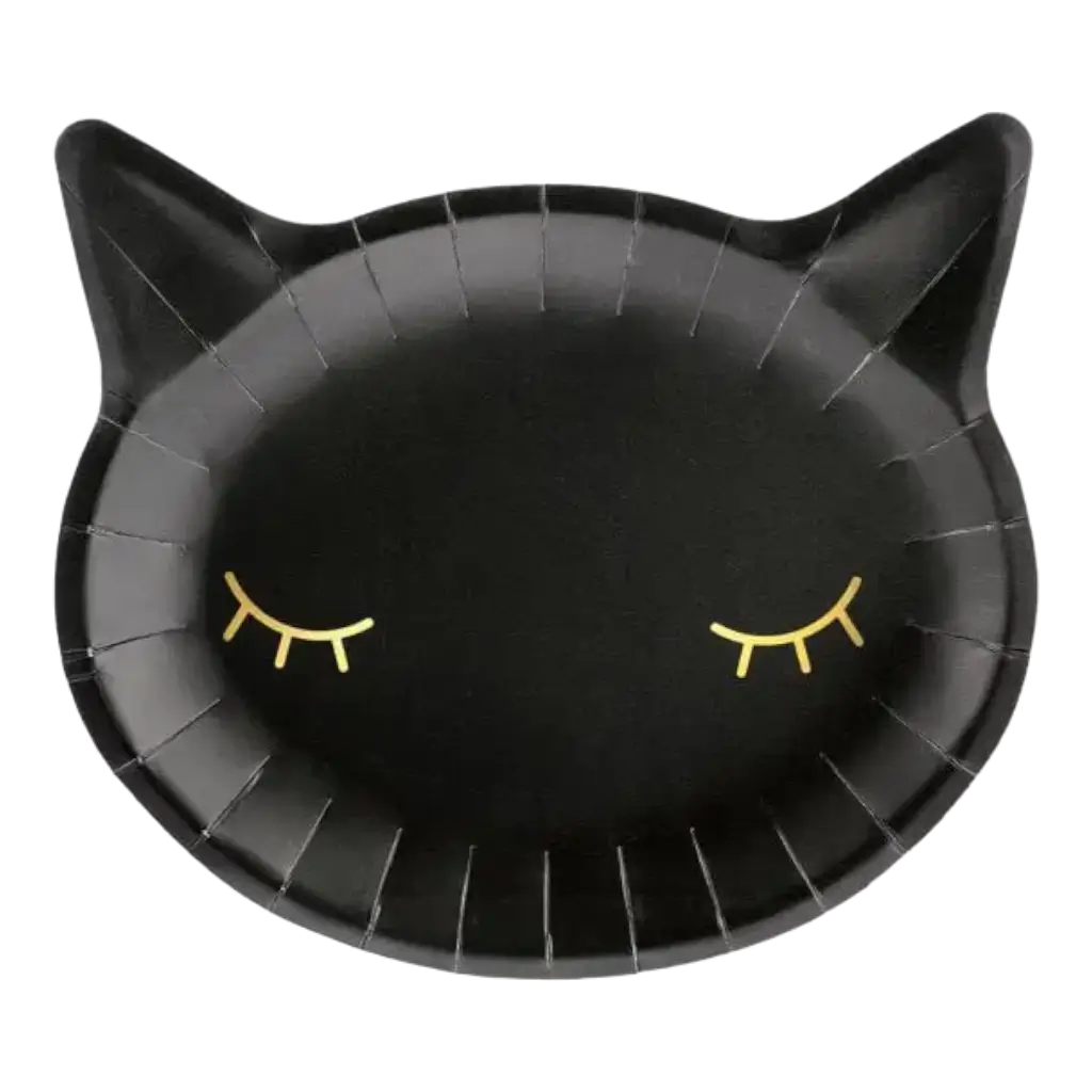 Zwart papieren bord in de vorm van een kattenkop (Set van 6)