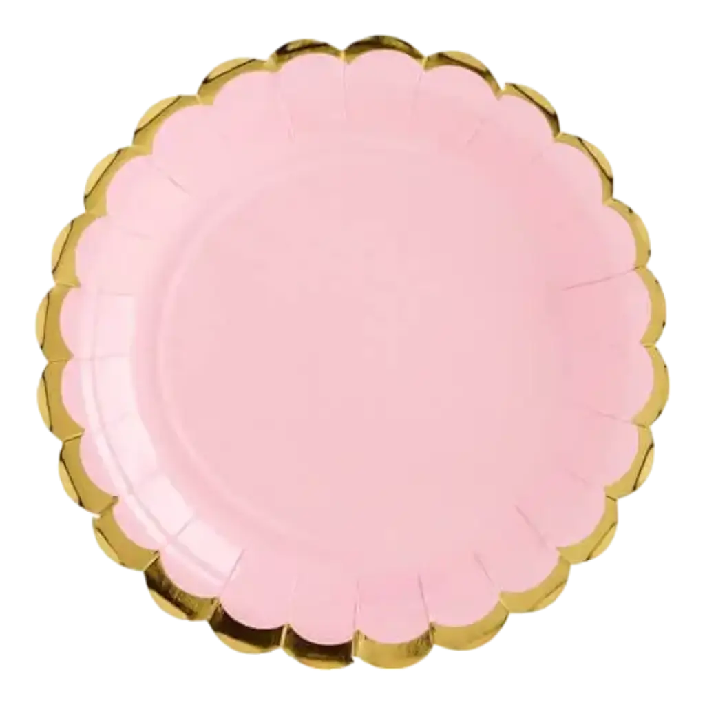 Roze papieren bord met gouden rand (set van 6)