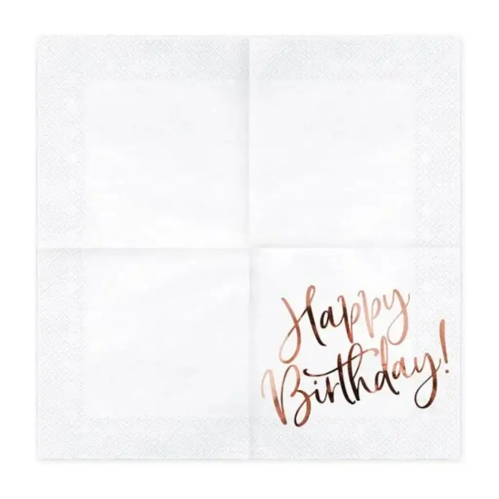 Gelukkige Verjaardag papieren servetten Rose Goud (Set van 20)