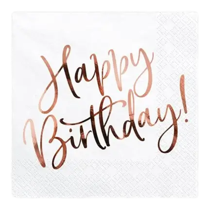 Gelukkige Verjaardag papieren servetten Rose Goud (Set van 20)