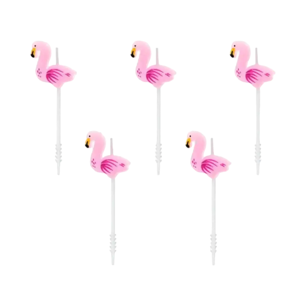 Roze flamingokaars (set van 5)