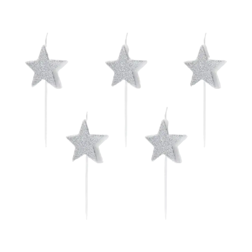 Zilveren ster verjaardagskaarsen (set van 5)