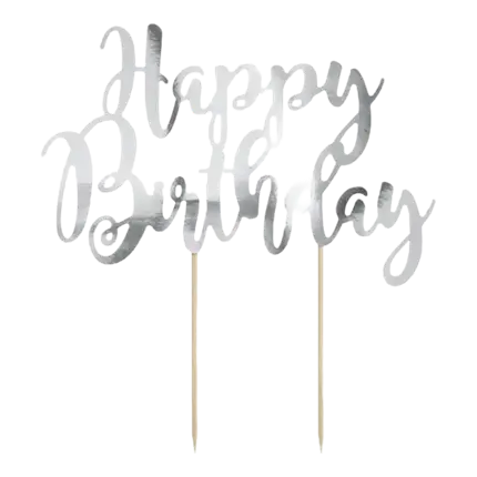 Gelukkige verjaardagstaart decoratie zilver